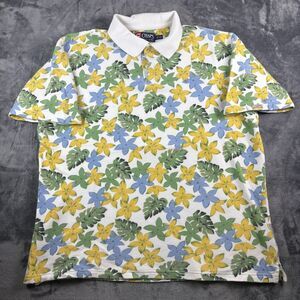Chaps Ralph Lauren Floral Polo‎ Shirt XL White Colorful Tropical Print Preppy